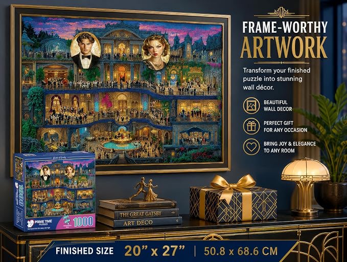 Adult Jigsaw Puzzle Ghosts of Gatsby 1000 Piece | Features a vibrant 1920s Roaring Twenties scene. 20x27 inches. Great for game nights on a table, puzzleboard, or floor.