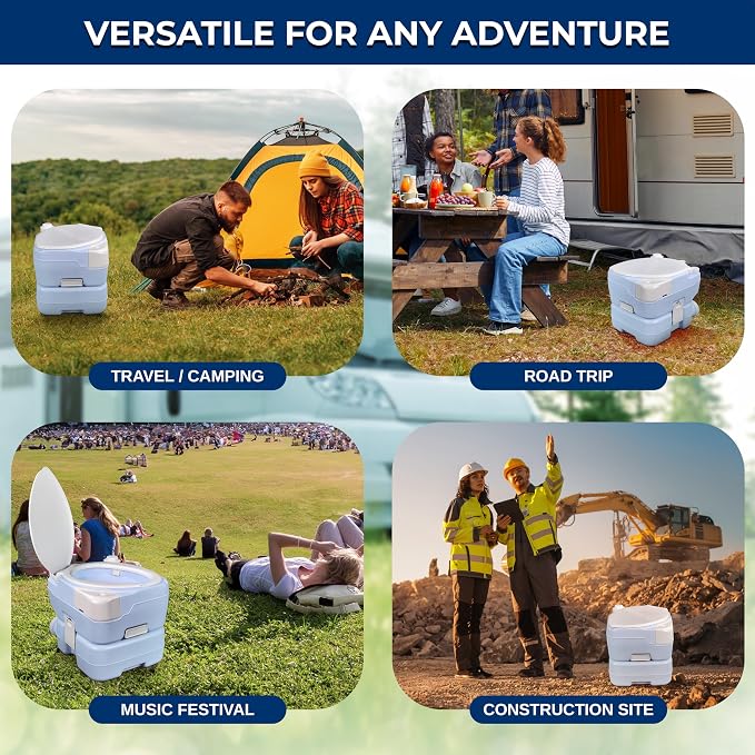 SereneLife 4 Gal Portable Camping Toilet For Adults, 100+ Flushes, Porta Potty Camp Toilet with Phone Holder, Hand Sprayer, Plastic Funnel for Camping, Hiking, and Boating