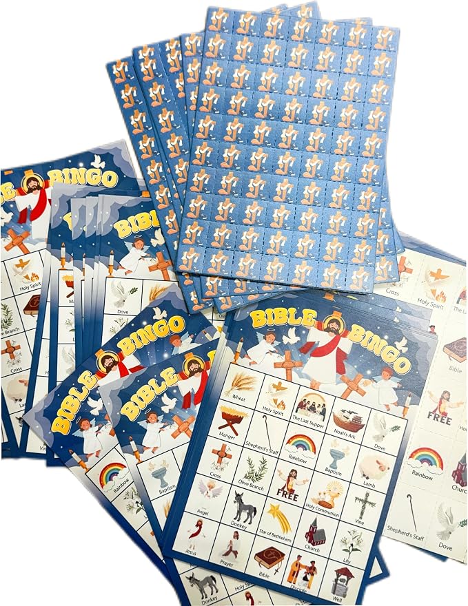 24 Players Bible Bingo Game, Bingo Game for Adults, Jesus Christian Sunday Church Activity, Religious Party Xmas Party Decorations Supplies, Vacation Bible School Bingo Cards
