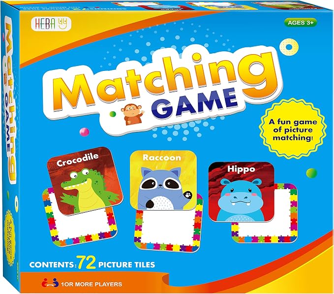 Hebayy 36 Pair Animals Matching Game Cartoon Flash Cards Erasable(72 PCs, Each Measures 2” X 2”)