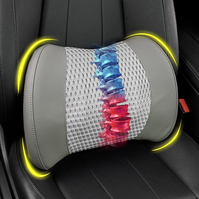 Lofty Aim Lumbar Support Pillow for Car, Car Seat Back Support for Driving | Memory Foam Car Lumbar Support for Driving, Car Back Cushion, Adjustable Straps, Lower Back Pillow, Breathable 4D Mesh, Gray