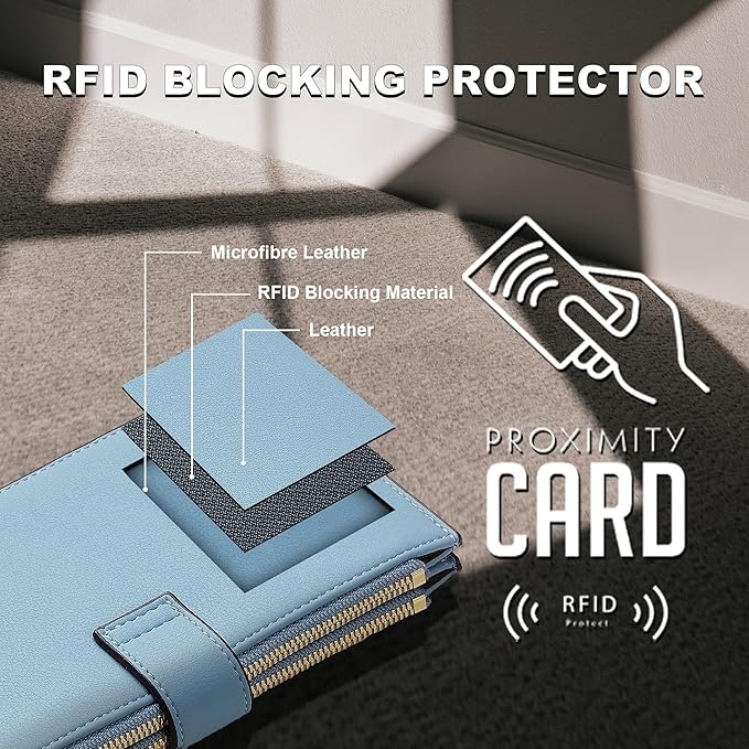 Travelambo Womens Leather Bifold Wallet, Slim RFID Blocking Card Holder | Large Capacity, 16 Card Slots & ID Window, 2 Zipper Pockets, Dual Snap Closure, Slim Lightweight, RFID Privacy Protection