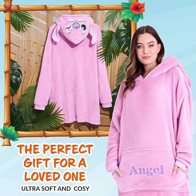 Disney Stitch Blanket Hoodie for Women Teens, Wearable Oversized Fleece Hooded Poncho with Pocket, Cozy Gifts for Women