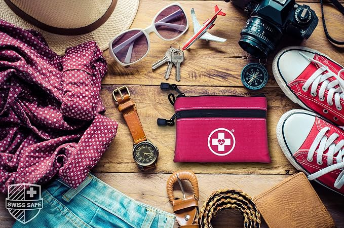 Swiss Safe 2-in-1 First Aid Kit for Car, Travel & Home, Businesses - Bonus Mini Kit for Medical Emergency Aid, Survival, Camping - 64 Piece, Travel FAK