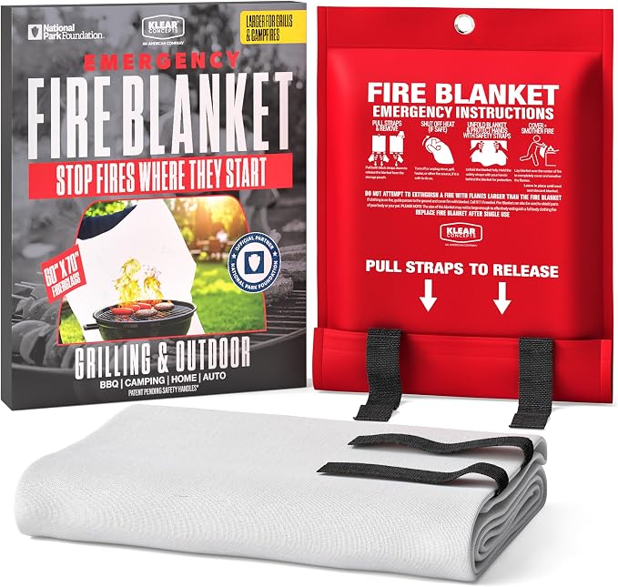 Emergency Fire Blanket, XL 60"x70" UM9 Fiberglass, Rated to 1076°F, Smothers BBQ, Grill, Campfire Fires, National Park Foundation Partner, Designed in USA