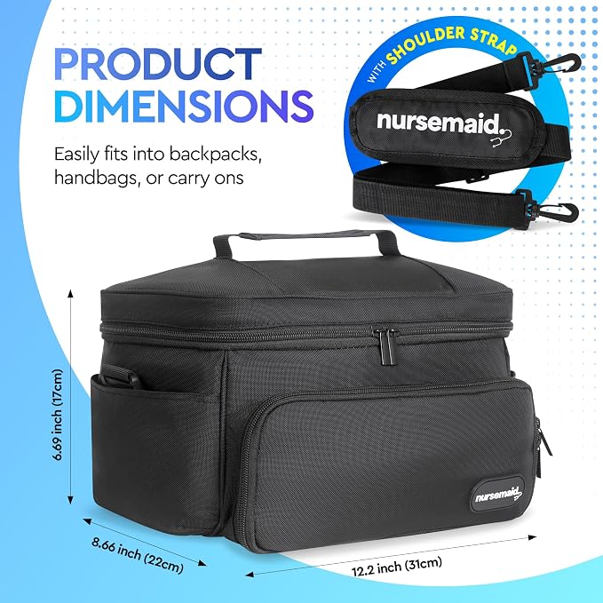 nursemaid Insulated Medication Organizer – Travel Case for Insulin & Medicine, Keeps Meds Cool, Includes ID Card & 7-Day Pill Organizer, Compact & Organized On the Go (Jet Black)