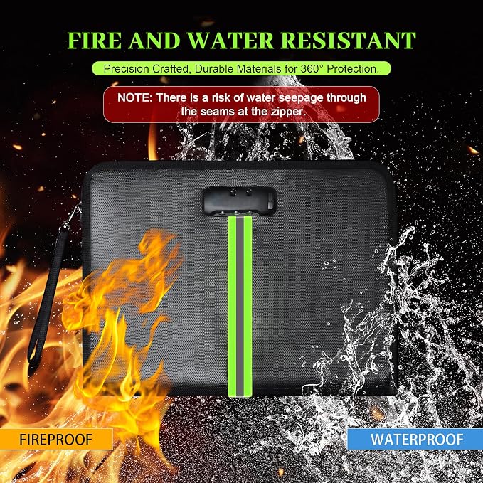 5200℉ Fireproof Document Bag, Fireproof Bag with Lock, Fireproof Document Organizer, Safes for Home Use Fire and Water Proof with Heat Insulated for Cash, Valuables, Documents-Black