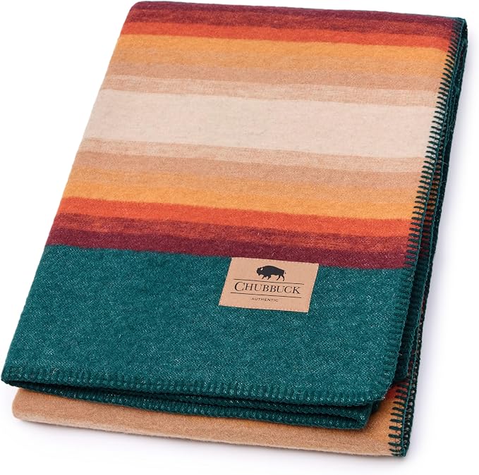 Chubbuck 100% Wool Blanket Camping (60" x 84") - Large Warm Blankets for Camping, Emergency, Outdoor Concerts and Home Use - Fire Retardant Blanket, Soft and Warm Blankets for Winter (Turf)