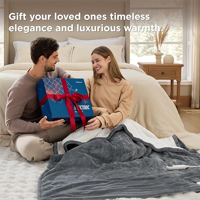 Bedsure Heated Blanket Throw Blanket - Fast Heating Electric Blanket, Soft Flannel Heated Throw with 4 Time Settings, 6 Heating Settings, Warm Gifts for Grandma (50x60 inches, Cream)