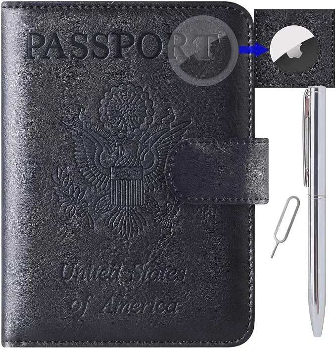 LOHASLIFE Airtag Passport Holder for Travel Essentials, Passport Cover | Wallet, Leather Rfid Blocking Card Case, Travel Accessories, Vacation Luggage Must Haves, for Men Women
