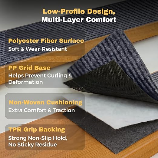 MBIGM 8" x 30" Non Slip Carpet Stair Treads Indoor (4 Pack), Non Skid Stair Rugs for Stairs, Slip Resistant Stair Runner for Kids, Seniors & Pets, Reusable Adhesive, Gray