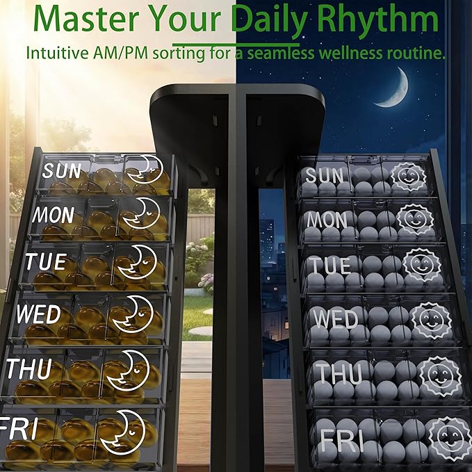 Aesthetic Pill Organizer 7 Day AM PM, Discreet 2 Times a Day Weekly Pill Box with Double Protection Shell, Large Capacity Portable Vitamin Case for Travel Meds & Medicine Organizer (Gold)