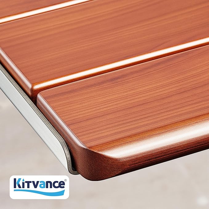 Upgraded 18" ADA Compliant Folding Teak Shower Seat Wall Mounted-Teak Folding Shower Bench, Folding Shower Seat for Inside Shower, Teak Foldable Shower Chair, Fold Down Shower Seat, Max Load 400lbs