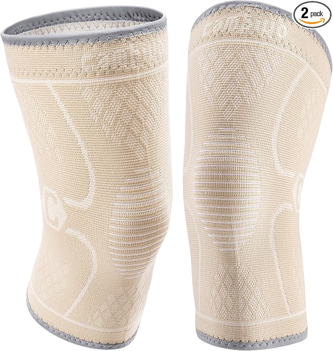 CAMBIVO 2 Pack Knee Brace, Knee Compression Sleeve for Men and Women, Knee Support for Running, Workout, Gym, Hiking, Sports (Beige,X-Large)