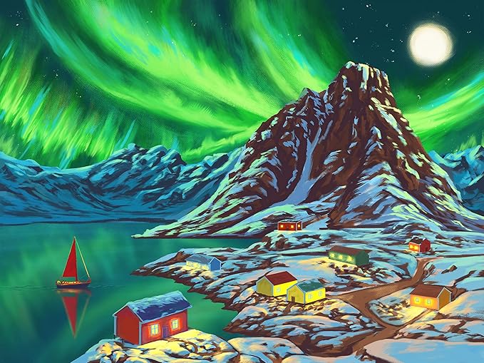 Large Piece Jigsaw Puzzle – Easy & Colorful, Dementia & Memory Activities for Seniors, Elderly Gifts, 48 Pieces, Aurora Night