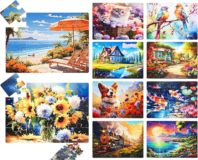 Syhood 10 Pack 16 Large Piece Puzzles for Seniors with Dementia, Alzheimer's Memory Cognitive Games for Elderly, Easy Jigsaw Puzzles Gift for Dementia Patients Elderly Adults in Nursing Home(Warm)