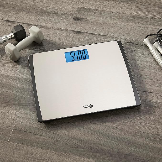 Eat Smart Precision 550 Pound Extra-High Capacity Digital Bathroom Scale, Extra-Wide Platform, Stainless Steel Body Weight Scale with Step-On Tech, Silver