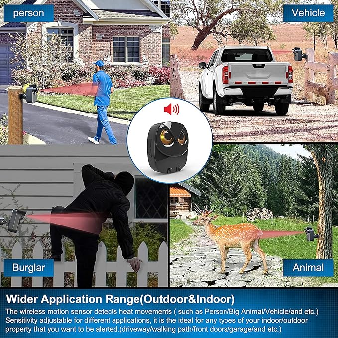 Driveway Alarm- 1/2 Mile Long Range Motion Sensor- 1 Receiver+3 Sensors | Wireless Outdoor Weather Resistant Motion Sensor&Detector-DIY Security Alert-Monitor&Protect Outdoor/Indoor Property