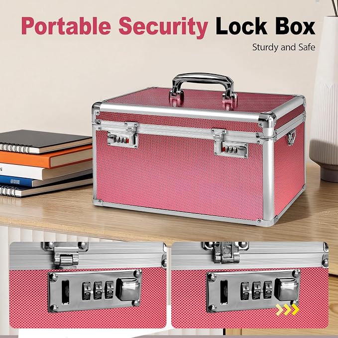 Rose Medication Combination Lock Boxes with Code for Personal Items, Medicine Lockbox for Documents 14.76 x 7.6 x 9.1 Inches Colorful Large