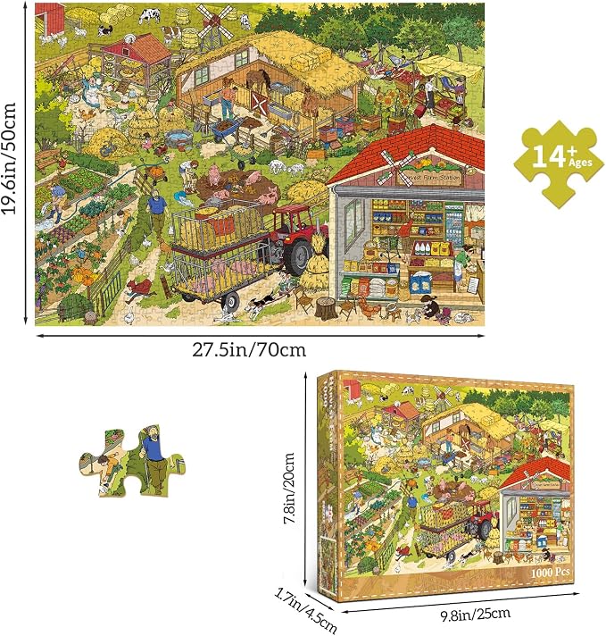 1000 Piece Jigsaw Puzzles for Adults, Harvest Farm Puzzle with 1:1 HD Poster, Precise Interlocking, Letter Markings on Back, Dust-Free, Stress Relief & Ideal Family Game Gift