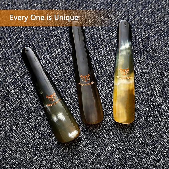 Shoe Horn, Hand Crafted Natural Tibetan Yak Horn Shoe Horns for Men Women Kids, Boots & All Shoes, Portable Travel Size with Gift Box(8.7" to 9.4")