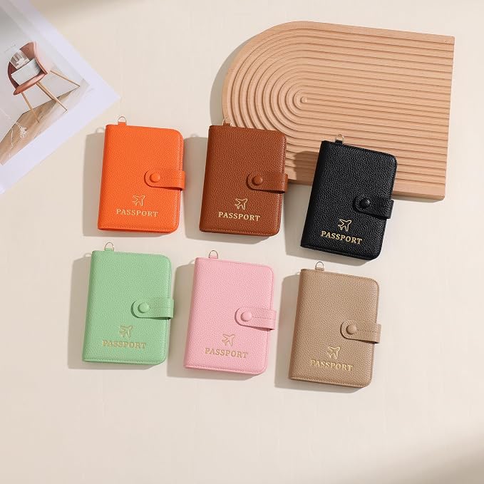 Passport Holder RFID Protected Wallet and Luggage Tag with Protection Cover Travel Accessories Leather Card Case Organizer for Women Men (Orange)