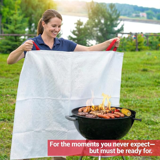 Emergency Fire Blanket, XL 60"x70" UM9 Fiberglass, Rated to 1076°F, Smothers BBQ, Grill, Campfire Fires, National Park Foundation Partner, Designed in USA