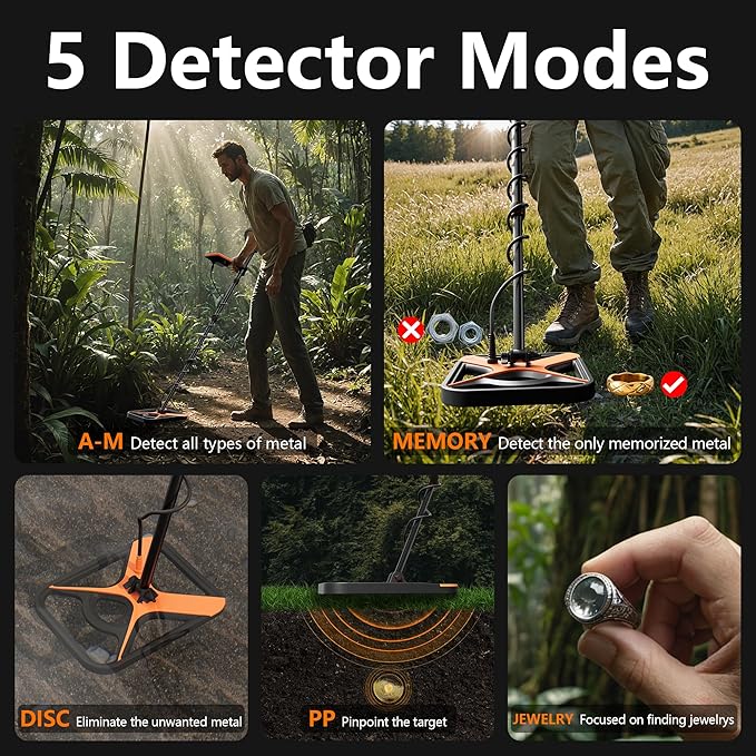 Metal Detector for Adults Rechargeable, 11" Professional Metal Detector for Gold & Silver, High Accuracy Waterproof Design, 5 Modes, Christmas Stocking Stuffers Gifts for Men/Dad,M55,Orange