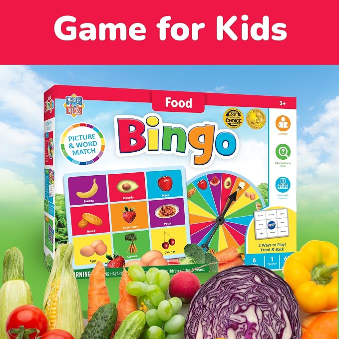 MasterPieces Kids Games - Food Bingo Game - Fun Family Entertainment for Kids and Adults - Educational, Engaging, and Perfect for Game Night, Classroom Activities, and Interactive Play for All Ages