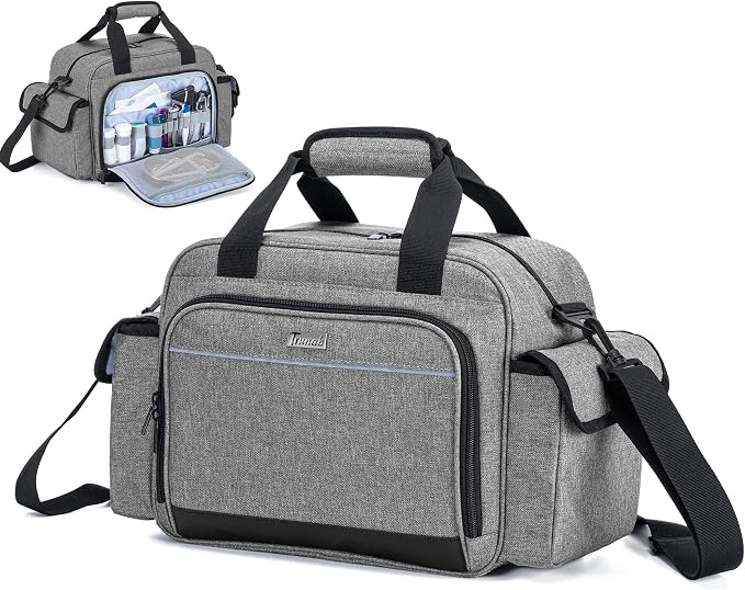 Trunab Home Health Nurse Bag Empty, Portable Medical Supplies Shoulder Bag | for Hospice, Home Visit, Hospital Interns, Grey, Bag Only