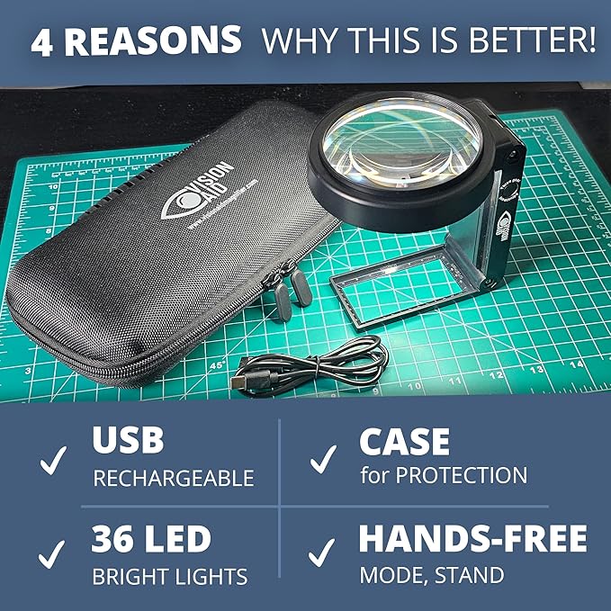 30x Hands-Free Magnifier with USB Rechargeable Ultra Bright LED Lights and Case | 40x Loupe Magnifying Glass with Stand for Reading Jewelry Coins Watch Hobby Crafts Close Work