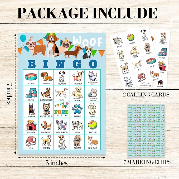 Dog Bingo Game Cards, Puppy Bingo Games for Adults, Doggy Cards Supplies, Pawty Party Birthday Party Decor Favors, Card Gifts for Dog Lovers Women Friends Family Holiday