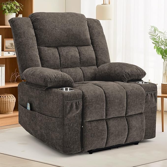 Korser Recliner Chair, Wall Hugger Recliners for RV with Massage and Heating, Zero-Gravity Recliner, Electric Power Recliner Chair for Living Room, Bedroom, Home, Theater Seating (Brown)
