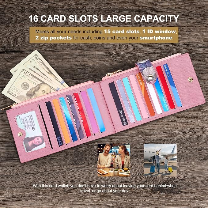 Travelambo RFID Wallet Women Large Size Bifold Multi Card Wallet Case with Zipper Pocke Credit Card Holder for Women