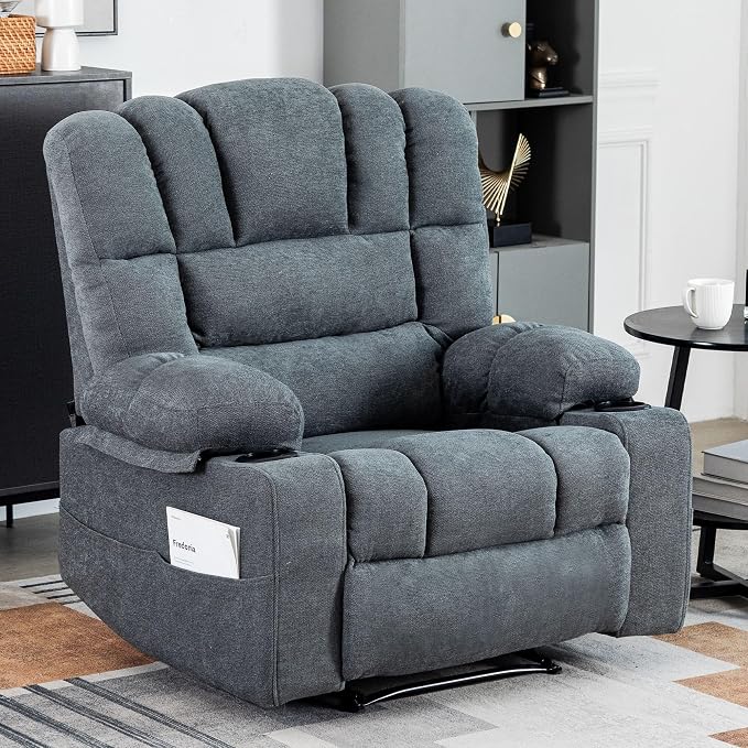 Massage Chair Recliner with Heat&Lazy Boy Recliner Chair for Adults,Manual Recliner Chair with Cup Holder,Oversized,Adjustable Backrest,Footrest,2 Pockets,Heavy Duty(Grey)