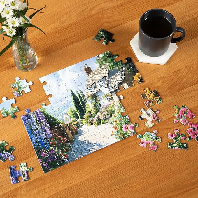 Large Piece Jigsaw Puzzle – Easy & Colorful, Dementia & Memory Activities for Seniors, Elderly Gifts, 48 Pieces, Cotswolds Cottage