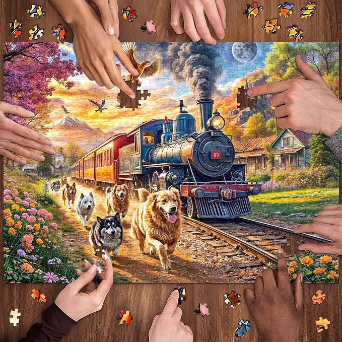 Puzzles for Adults 1000 Pieces,Happy Train Jigsaw Puzzle with 1:1 HD Poster, Perfect Interlocking No Dust, Stress Relief Ideal Gift for Family Games