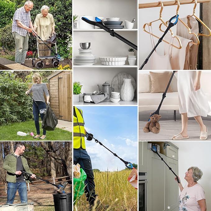 38 Inch & 44 Inch Extra Long Grabber Reacher Tool Set – Extendable Reacher Grabber Pickup Tools for Seniors, Disabled and Hard-to-Reach Areas, Ergonomic Grip & Lightweight Design（Blue）