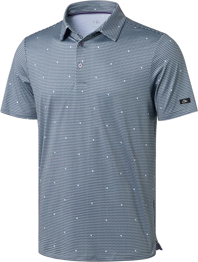 Obla Mens Golf Polo Shirts Short Sleeve Dry Fit Performance Moisture Wicking Casual Print Collared Golf Shirts for Men
