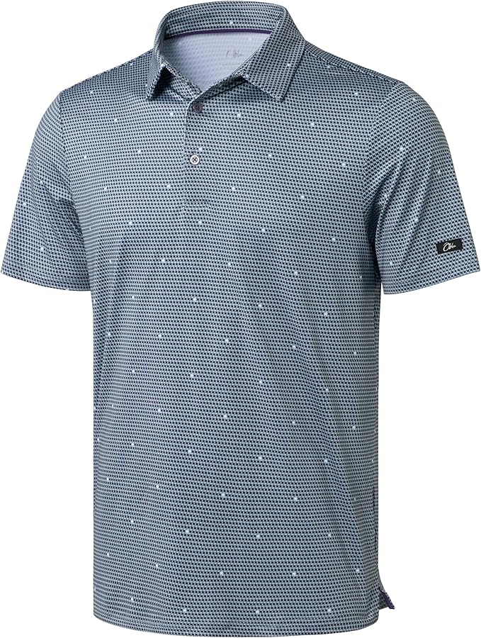Obla Mens Golf Polo Shirts Short Sleeve Dry Fit Performance Moisture Wicking Casual Print Collared Golf Shirts for Men
