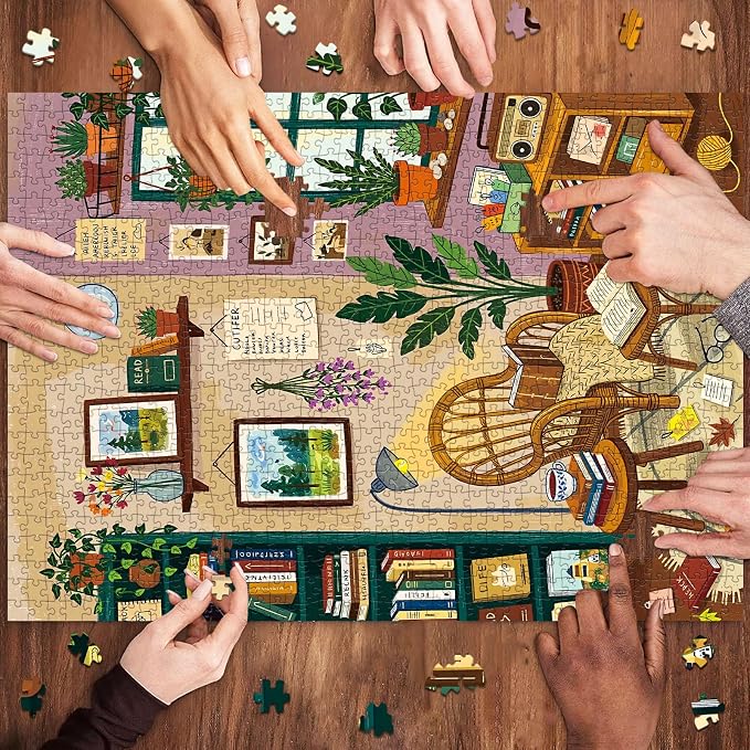 1000 Piece Jigsaw Puzzles for Adults, Reading Nook Puzzle with 1:1 HD Poster, Precise Interlocking, Letter Markings on Back, Dust-Free, Stress Relief & Ideal Family Game Gift
