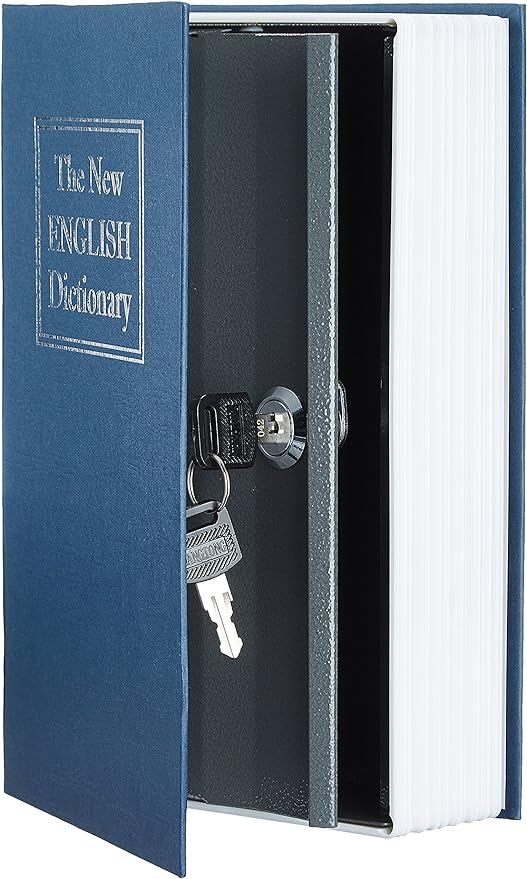 Amazon Basics Portable Diversion Book Safe, Secret Hidden Lock Box with Key Lock for Valuables, Hidden Storage Compartment Disguised as a Book, Large, Blue (Pack of 10)