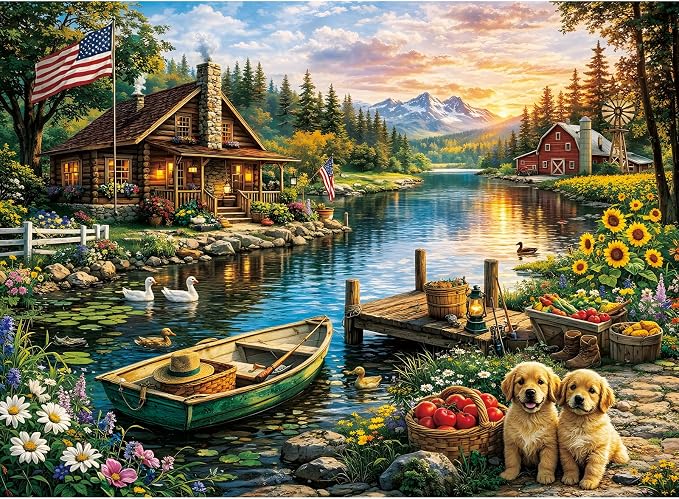 500 Piece Puzzles for Adults, Lake Mountains Cabin Jigsaw Puzzles 500 Piece | Classic Countryside Nature Puzzles for Adults 500 Pieces, Puppy Animal Pet Jigsaw Puzzle for Adult Seniors, Toy Game Gift
