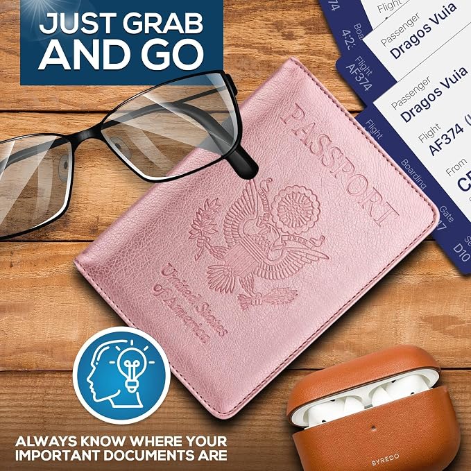 Ciana Passport Holder for Travel, RFID Passport Wallet, Leather Passport Cover & Card Holder for Men & Women, Slim Travel Wallet, Passport Case (Rose Gold)