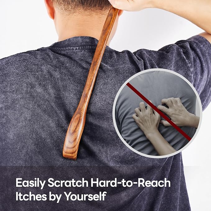 Tomorotec Back Scratcher, Camphor Wood Curved Long Handle for Men Women | Hand-Carved Lightweight Itch Relief Body Scratch Tool, 17.5 Inch, Great Gift For Adults Seniors Dad Mom Grandparents