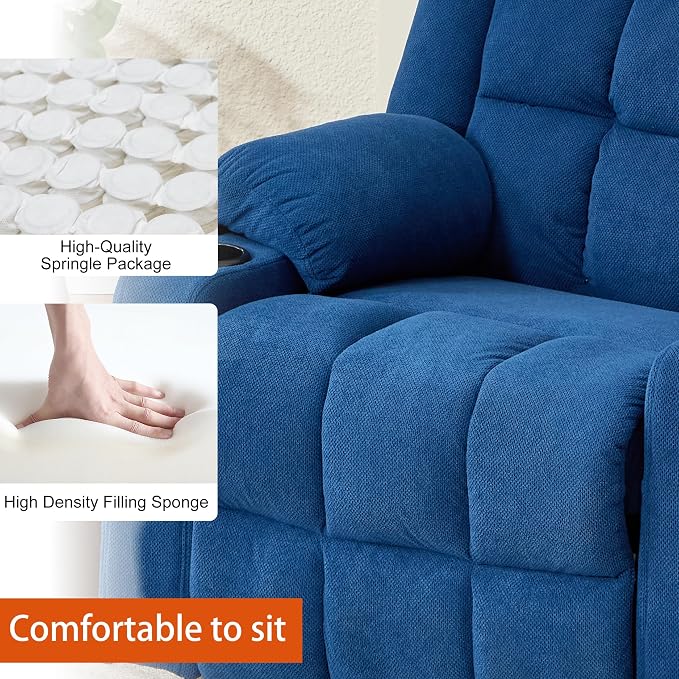 Ketaiyou Electric Power Lift Recliner Chair Sofa with Massage and Heat for Elderly, USB and Type-C Ports, Cup Holders, Infinite Position (NV Blue, Regular)
