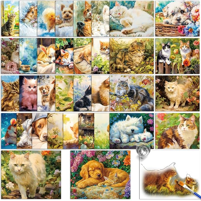36Pcs Dementia Activities for Seniors,Reusable Water Coloring Set for Dementia Memories Activities, Adults Seniors Toys Games with Painting Brush Drawing Gifts (Animals)
