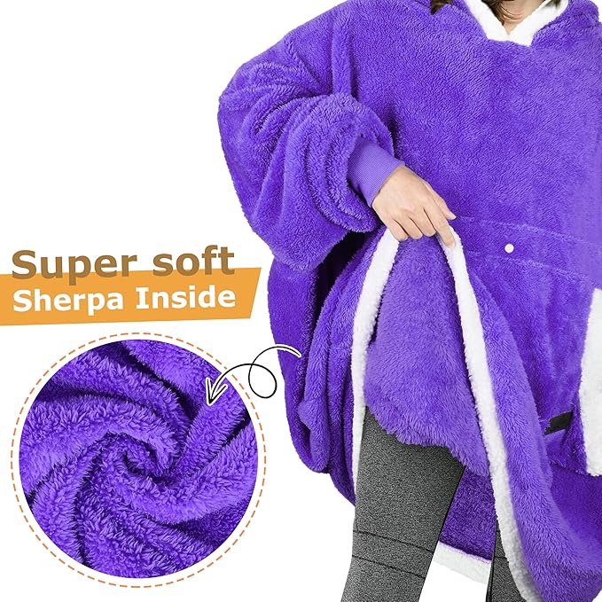 Catalonia Oversized Blanket Hoodie Sweatshirt, Wearable Sherpa Lounging Pullover for Adults Women Men