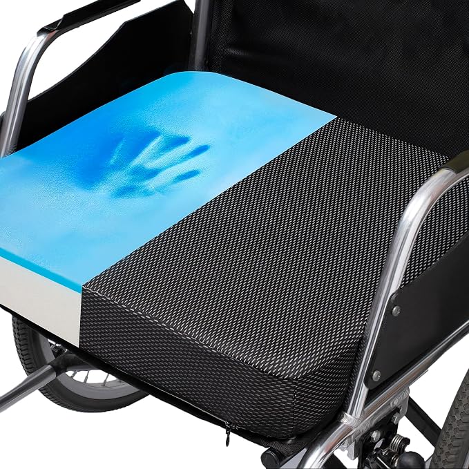 Ifoam Gel Infused Memory Foam Layer Wheelchair Cushion - Seat Cushion for Wheelchair-Office Chair, Kitchen Chair-Pressure Sore and Tailbone Pain Relief-High Dense Polyfoam Base (Black, 20×20×4 inch)