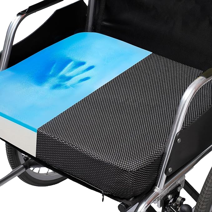 Ifoam Gel Infused Memory Foam Layer Wheelchair Cushion - Seat Cushion for Wheelchair-Office Chair, Kitchen Chair-Pressure Sore and Tailbone Pain Relief-High Dense Polyfoam Base (Black, 18×18×3 inch)